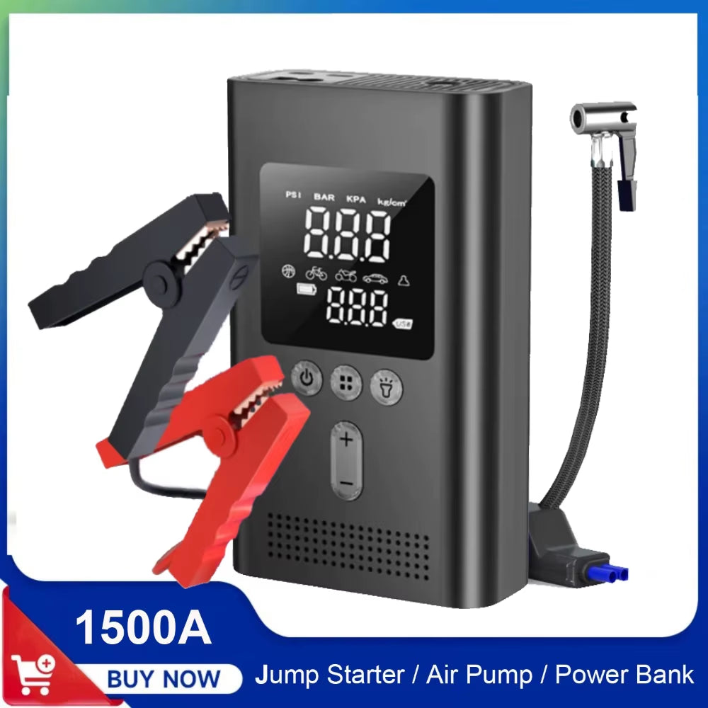 4 IN1 Car Jump Starter with Tire Inflator, 3000A Jump Starter Power Bank with 150PSI Air Pump Auto Air Compressor, LED Light