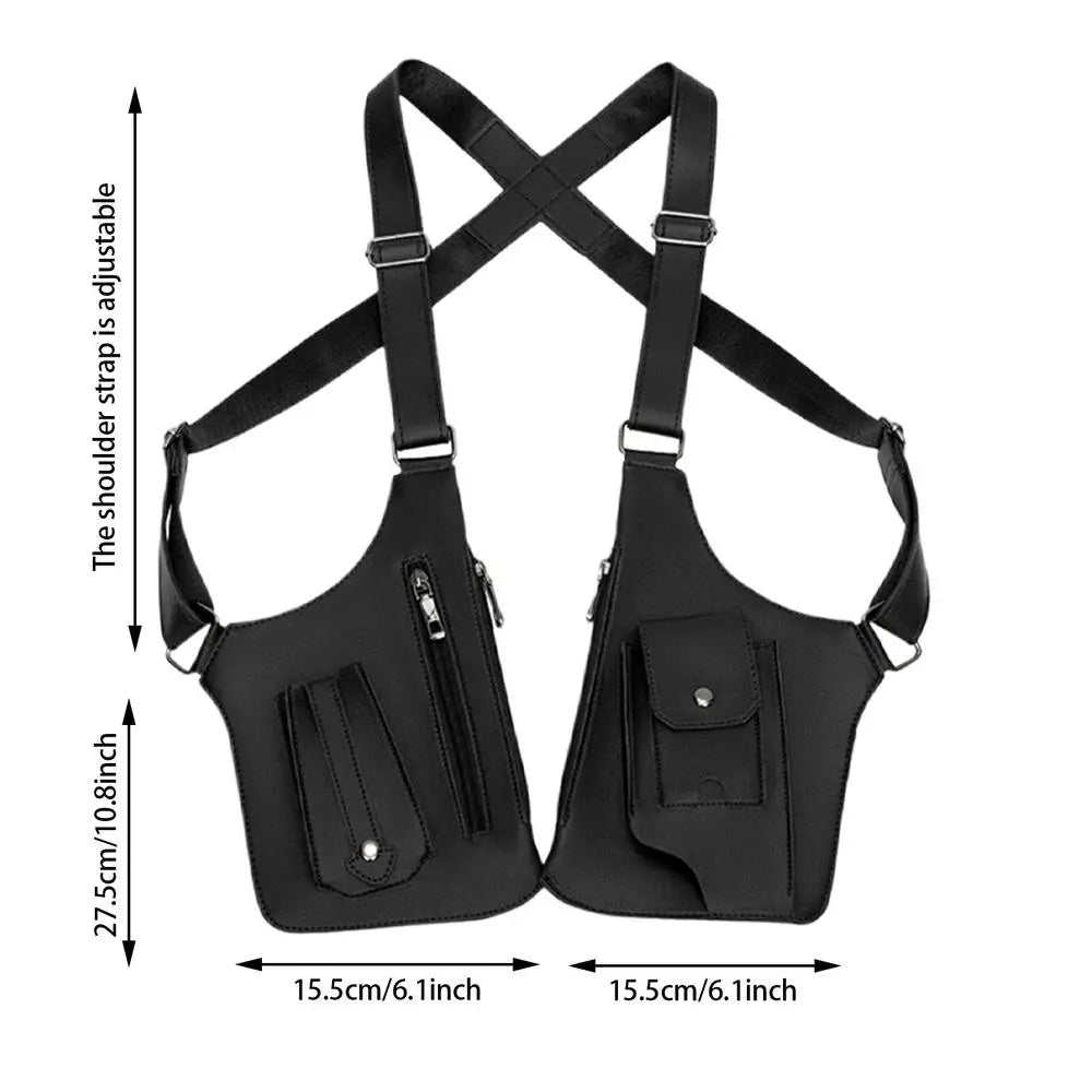 Anti Theft Double Shoulder Underarm Bag PU Leather Shoulder Bag Multi-Pocket Wallet Holster Bag for Mobile Phone Small Goods