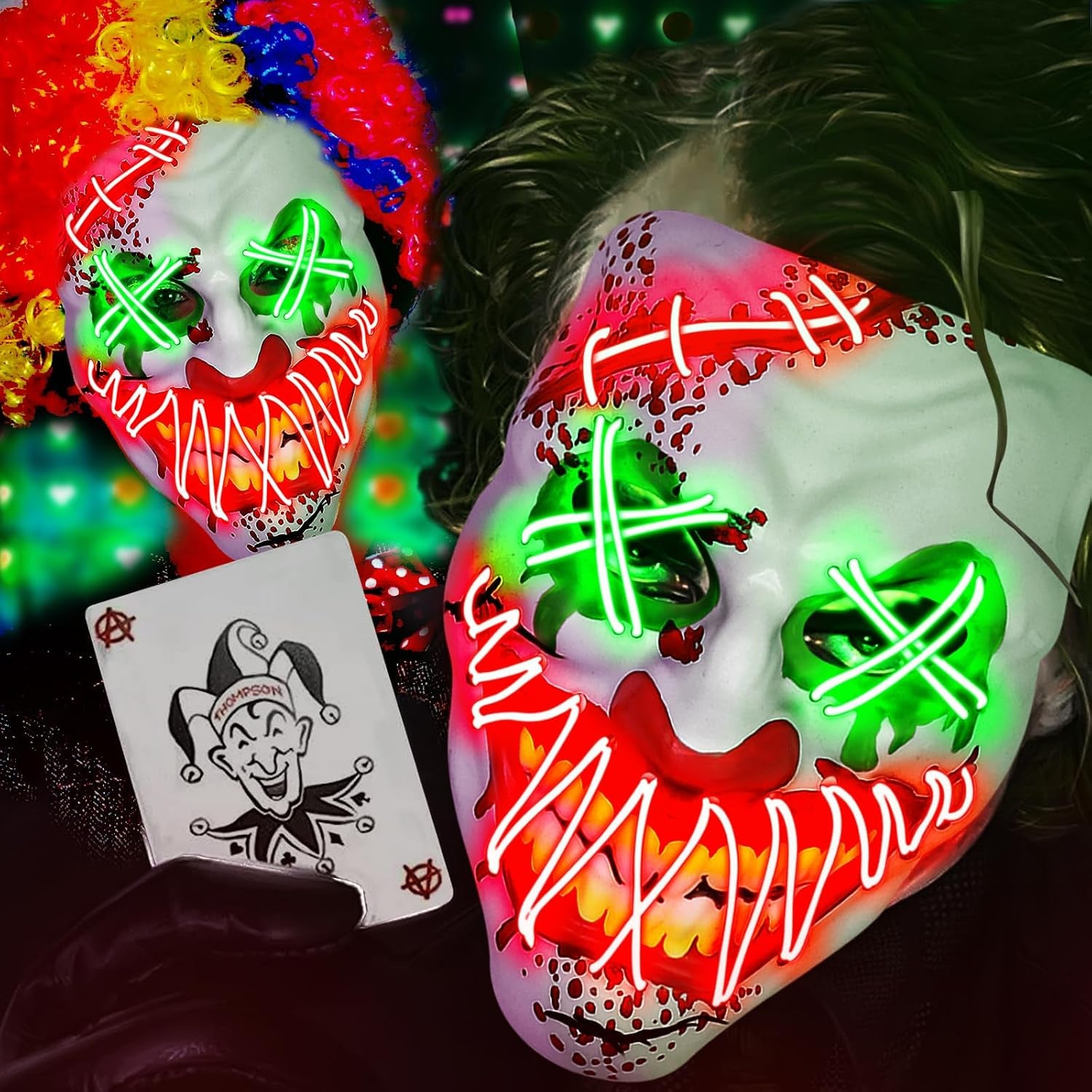 Halloween LED Clown Mask for Aldult & Kids，El Wire Scary Purge Mask for Cosplay Costume,Light up for Festival Party