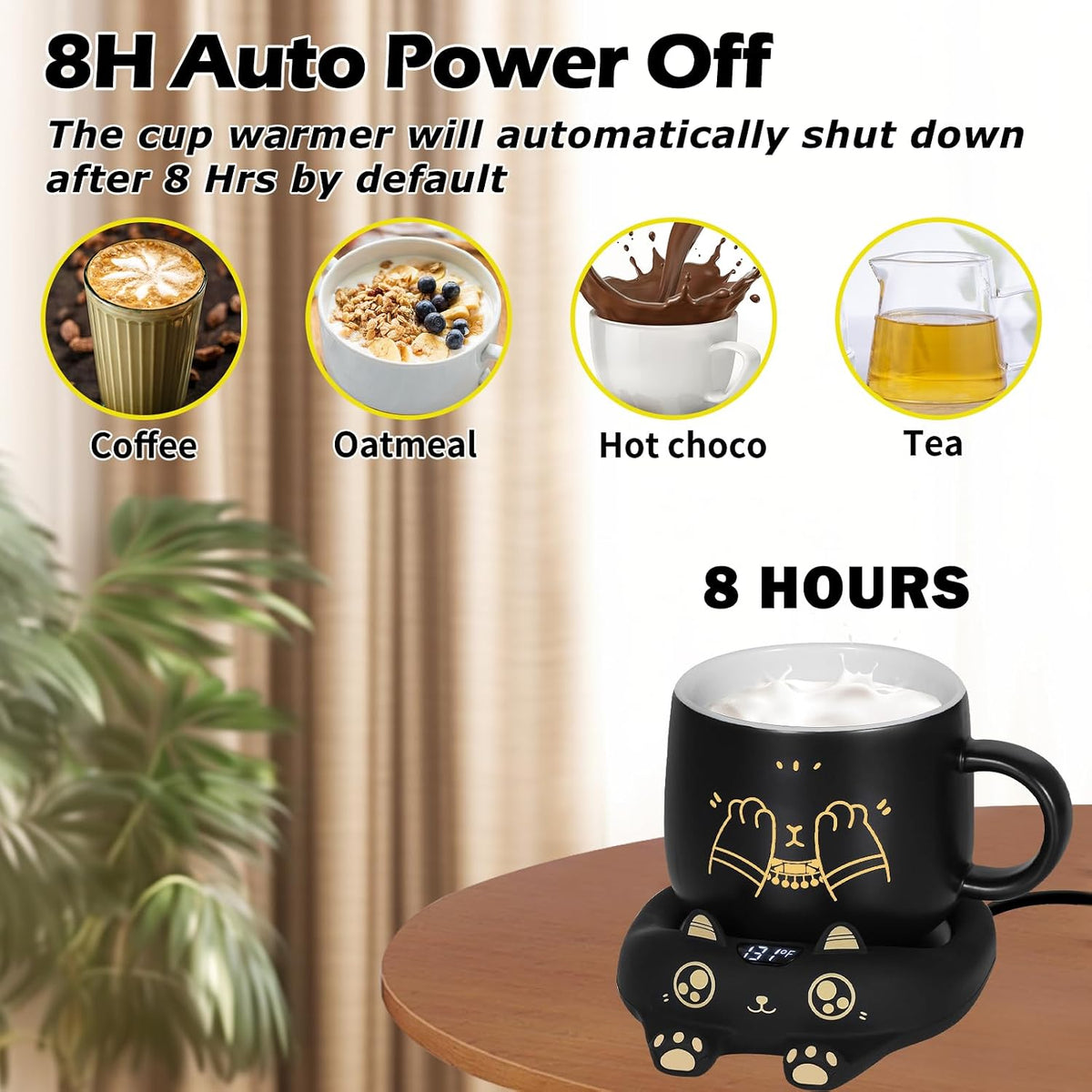 Coffee Mug Warmer & Cute Cat Mug Set, Coffee Cup Warmer for Desk with Auto Shut Off, Beverage Warmer with 3 Temp Settings, Candle Warmer Coffee Warmer with Mug Set for Christmas & Birthday Gifts