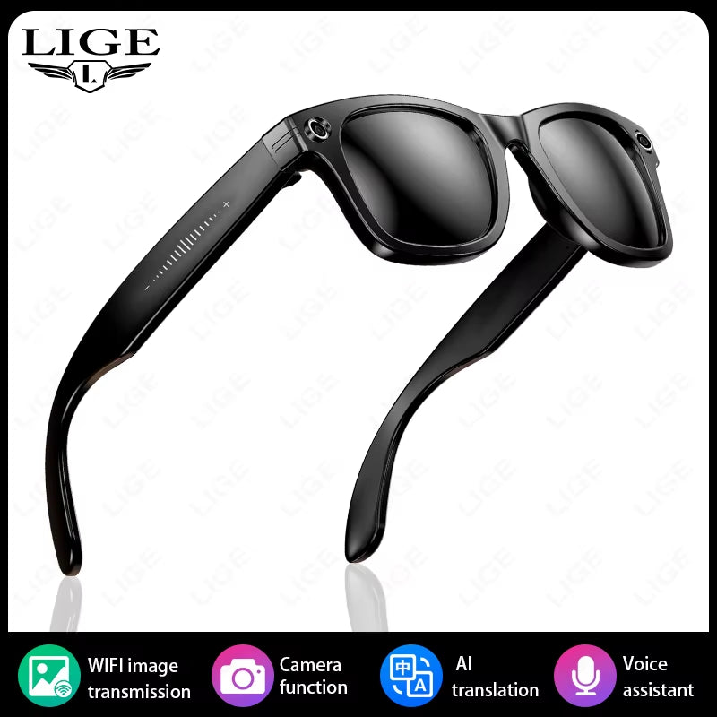 LIGE Smart Camera Glasses Video Recording AI Translation Object Recognition Bluetooth Call Music Sunglasses Photochromic Lenses