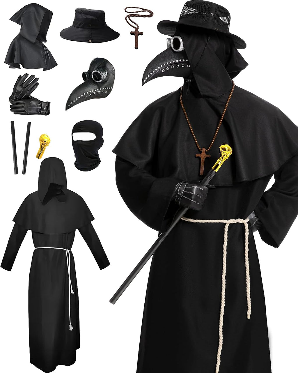 Plague Doctor Costume, Adults Plague Doctor Mask Halloween Costume for Women Men Dress-Up Cosplay Party