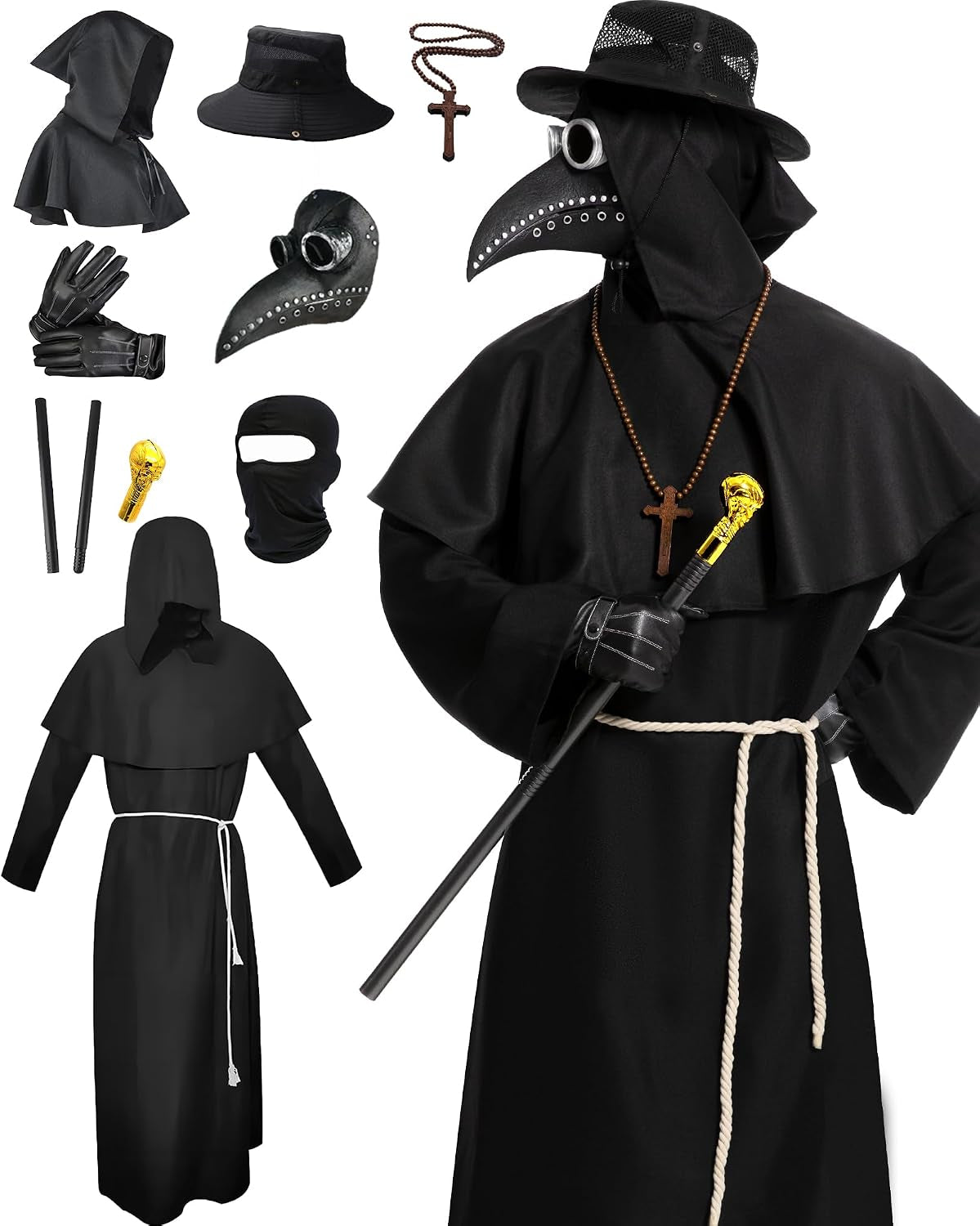 Plague Doctor Costume, Adults Plague Doctor Mask Halloween Costume for Women Men Dress-Up Cosplay Party