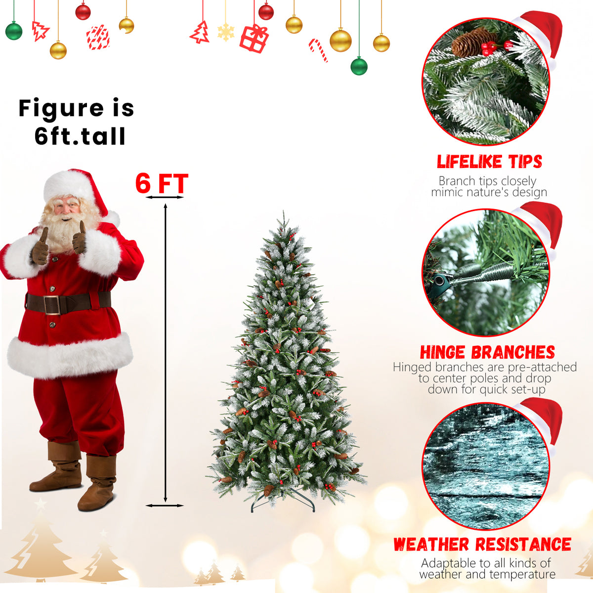 Snow-Dusted Artificial Christmas Tree, 4–7 ft