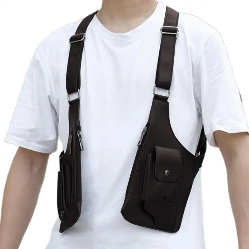 Anti Theft Double Shoulder Underarm Bag PU Leather Shoulder Bag Multi-Pocket Wallet Holster Bag for Mobile Phone Small Goods