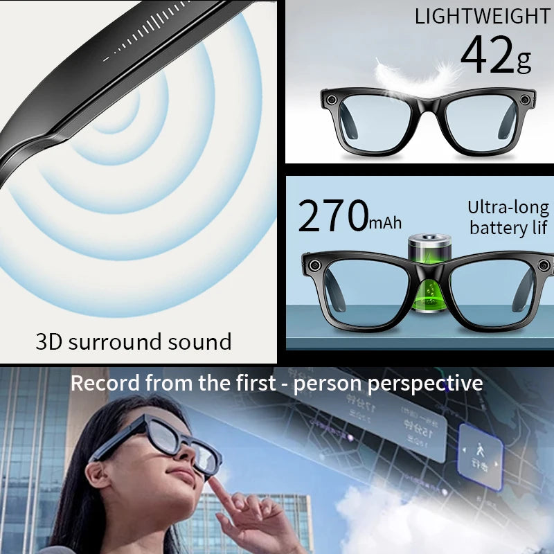 LIGE Smart Camera Glasses Video Recording AI Translation Object Recognition Bluetooth Call Music Sunglasses Photochromic Lenses