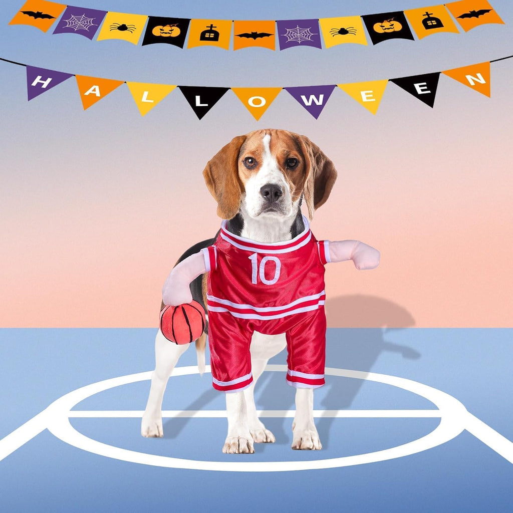 Dog Basketball Player Costume - Pet Halloween Costume Adjustable Funny Dress up Sports Outfit Cosplay Clothes for Small Medium Dog (Red Basketball, Small)