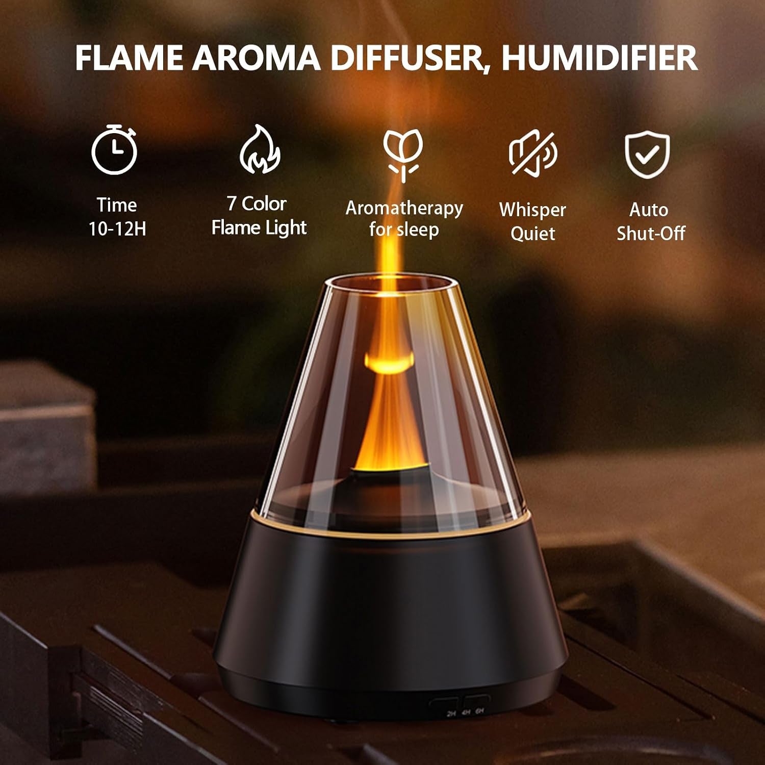 Flame Essential Oil Diffuser, Upgrade 7 Colour Lights Aromatherapy Diffuser, Oil Diffuser, Air Humidifier, Aroma Diffusers for Home, Bedroom, Office, Yoga, Timer & Waterless Auto Off