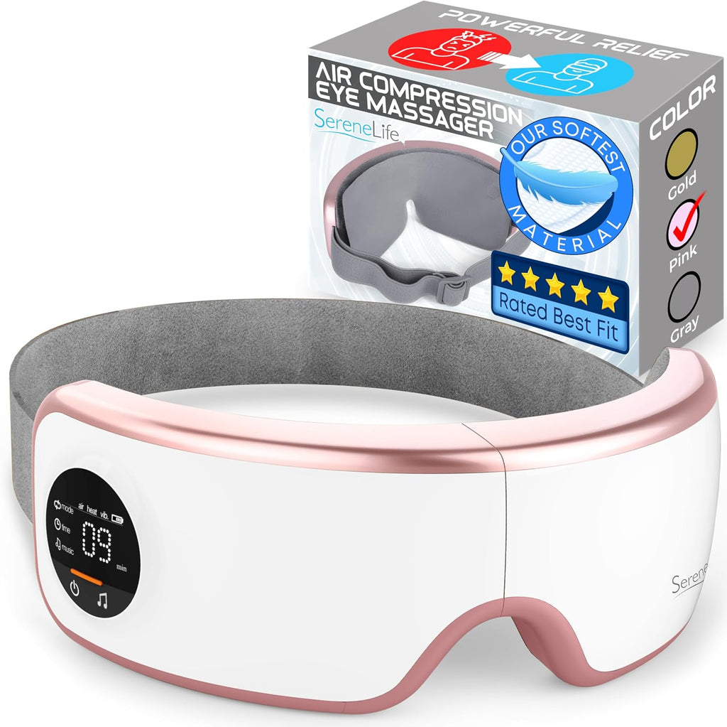 Experience Ultimate Relaxation with the Smart Eye Massager - Heat, Compression, Vibration & Music for Stress Relief (Pink V2 Soft Fit)