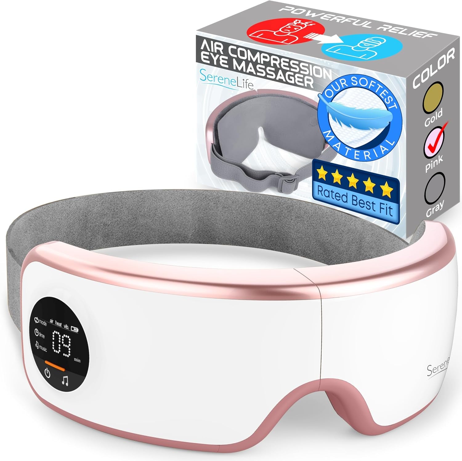 Experience Ultimate Relaxation with the Smart Eye Massager - Heat, Compression, Vibration & Music for Stress Relief (Pink V2 Soft Fit)
