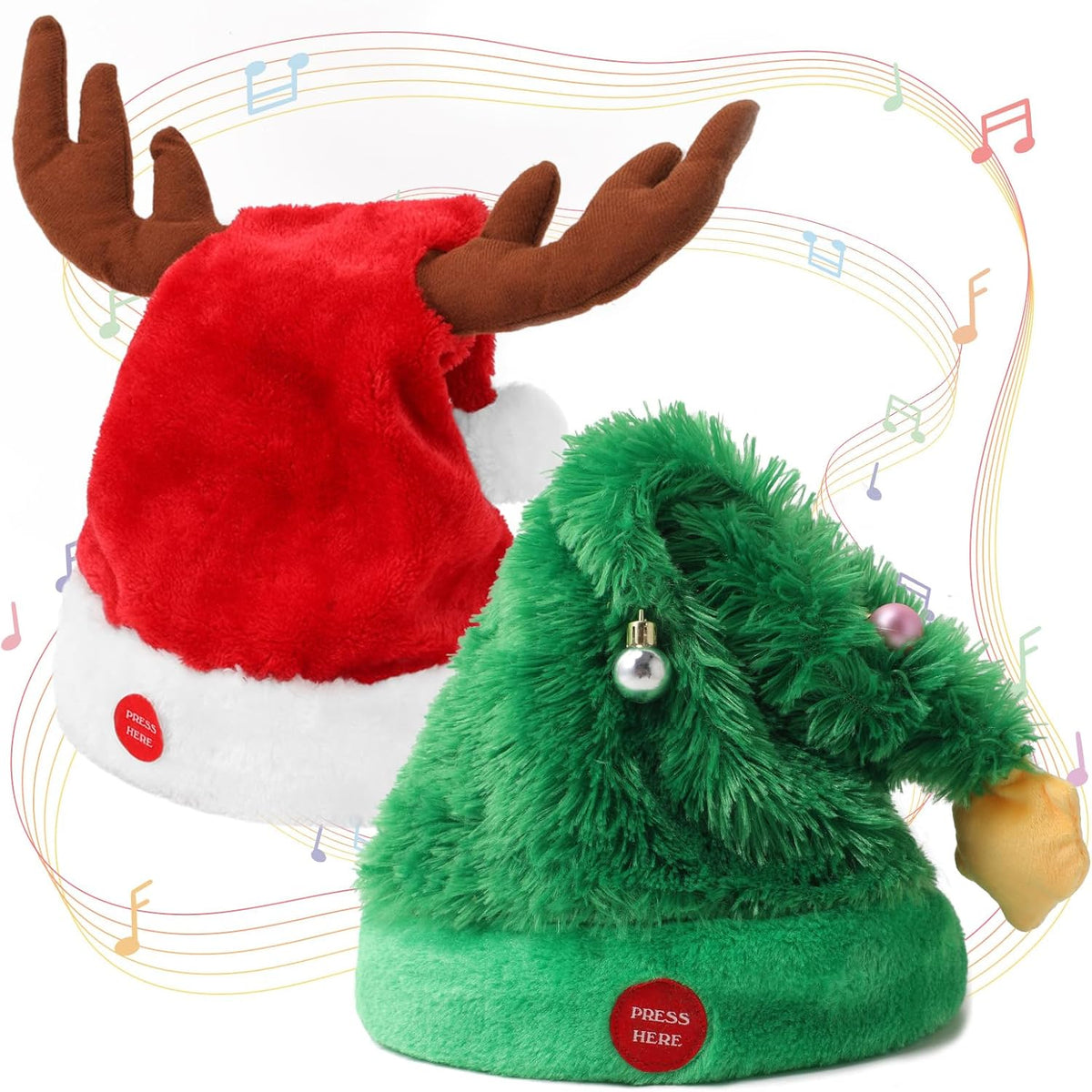 Singing & Dancing Reindeer Hat – Green + Red