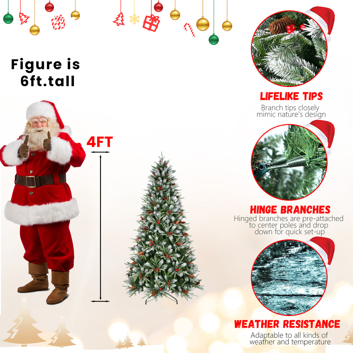 Snow-Dusted Artificial Christmas Tree, 4–7 ft