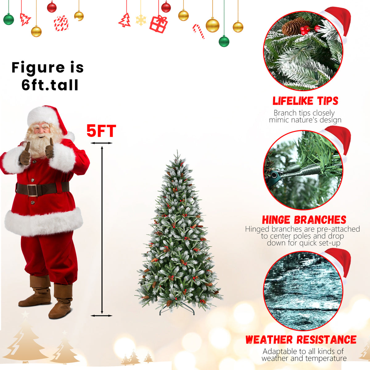 Snow-Dusted Artificial Christmas Tree, 4–7 ft