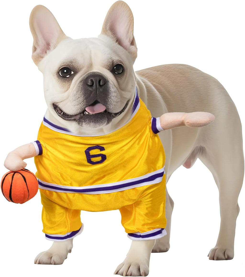 Dog Basketball Player Costume - Pet Halloween Costume Adjustable Funny Dress up Sports Outfit Cosplay Clothes for Small Medium Dog (Red Basketball, Small)
