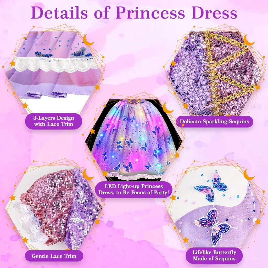 Light up Princess Dress for Girls Ages 3-10, Dress up Toy Gift Set