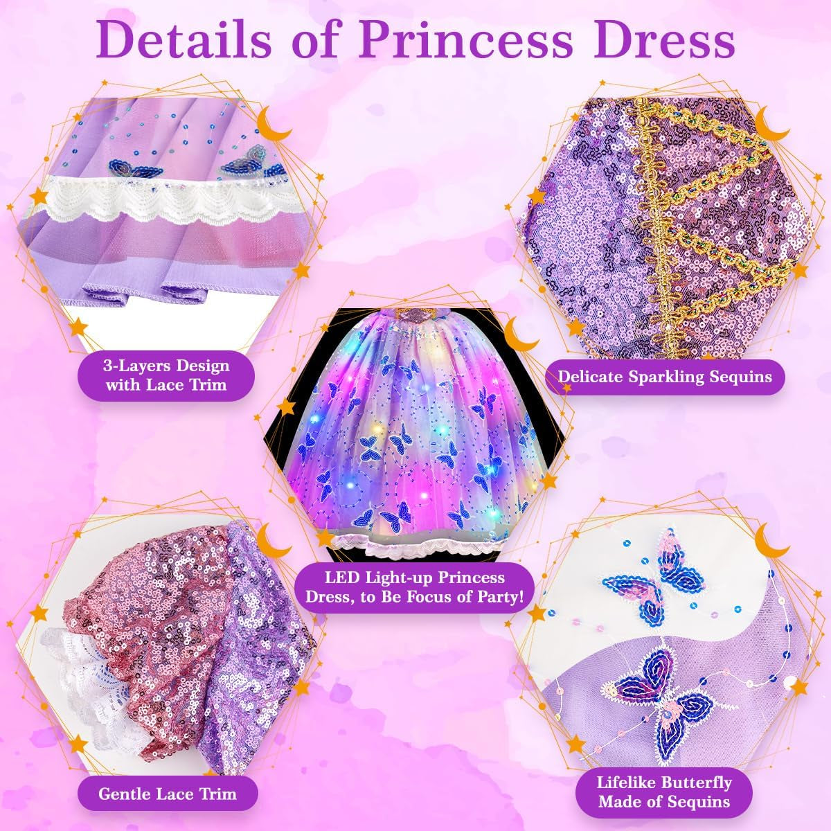 Light up Princess Dress for Girls Ages 3-10, Dress up Toy Gift Set