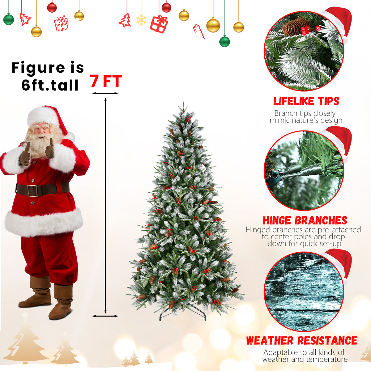 Snow-Dusted Artificial Christmas Tree, 4–7 ft