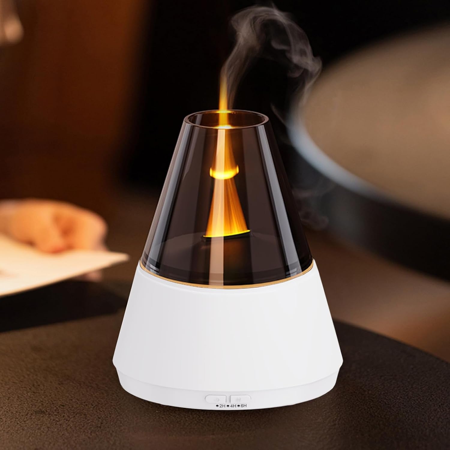 Flame Essential Oil Diffuser, Upgrade 7 Colour Lights Aromatherapy Diffuser, Oil Diffuser, Air Humidifier, Aroma Diffusers for Home, Bedroom, Office, Yoga, Timer & Waterless Auto Off