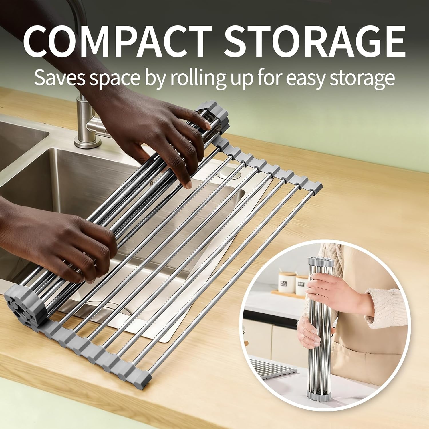 Dish Drying Rack with Roll up and over Sink for Kitchen 17"X11.8" (Gray 17"X11.8")