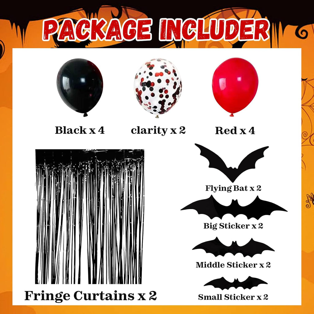 Halloween Birthday Party Decorations Set, Scary Horror Scream Ghostface Themed Decor Kit with Banner, Red Black Balloons, Bat Balloons, Black Door Curtain, Bat Cutouts for Kids Adults Horror Movie Birthday Party Supplies