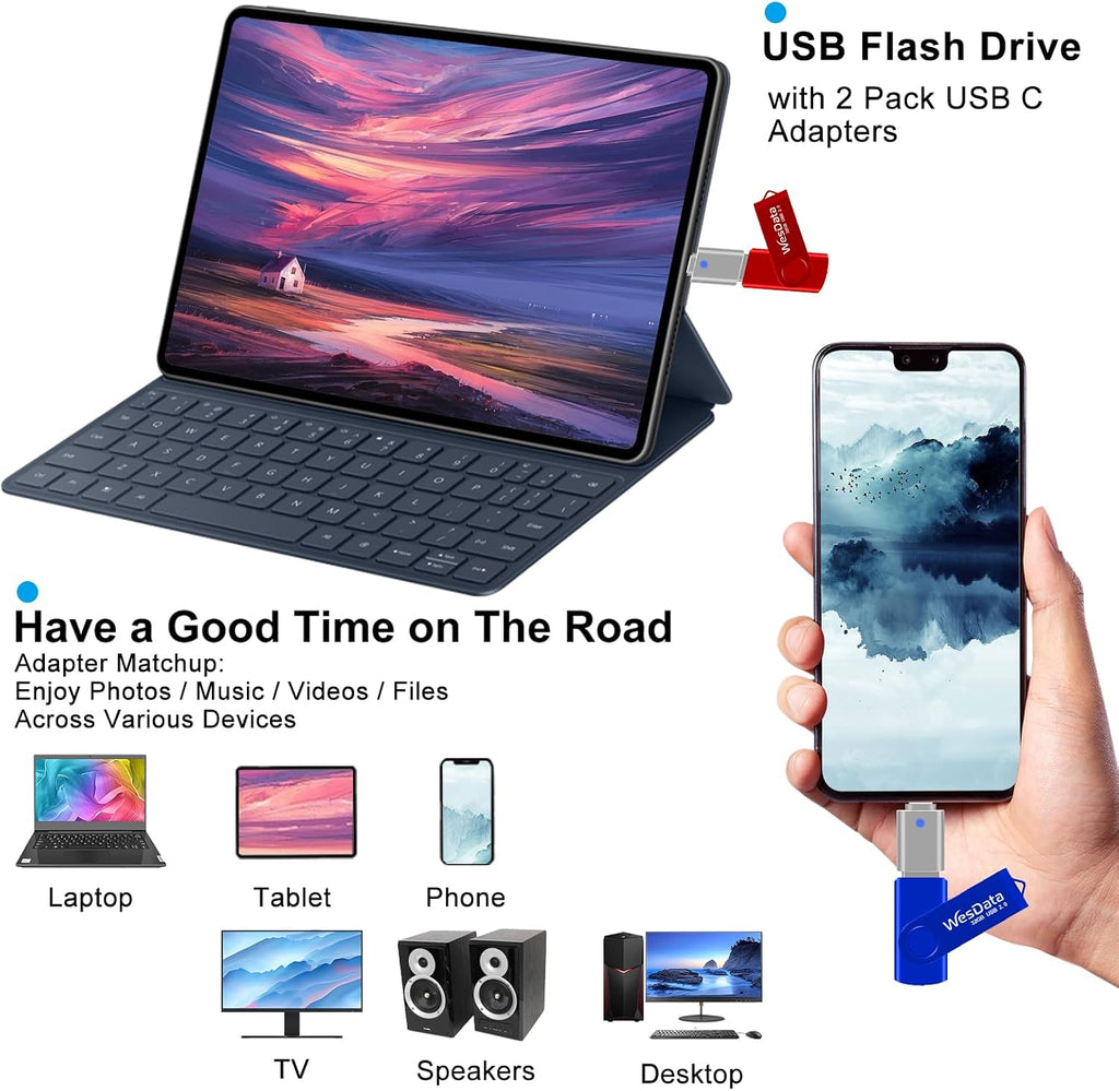 USB Flash Drive 5-Pack with USB-C Adapters