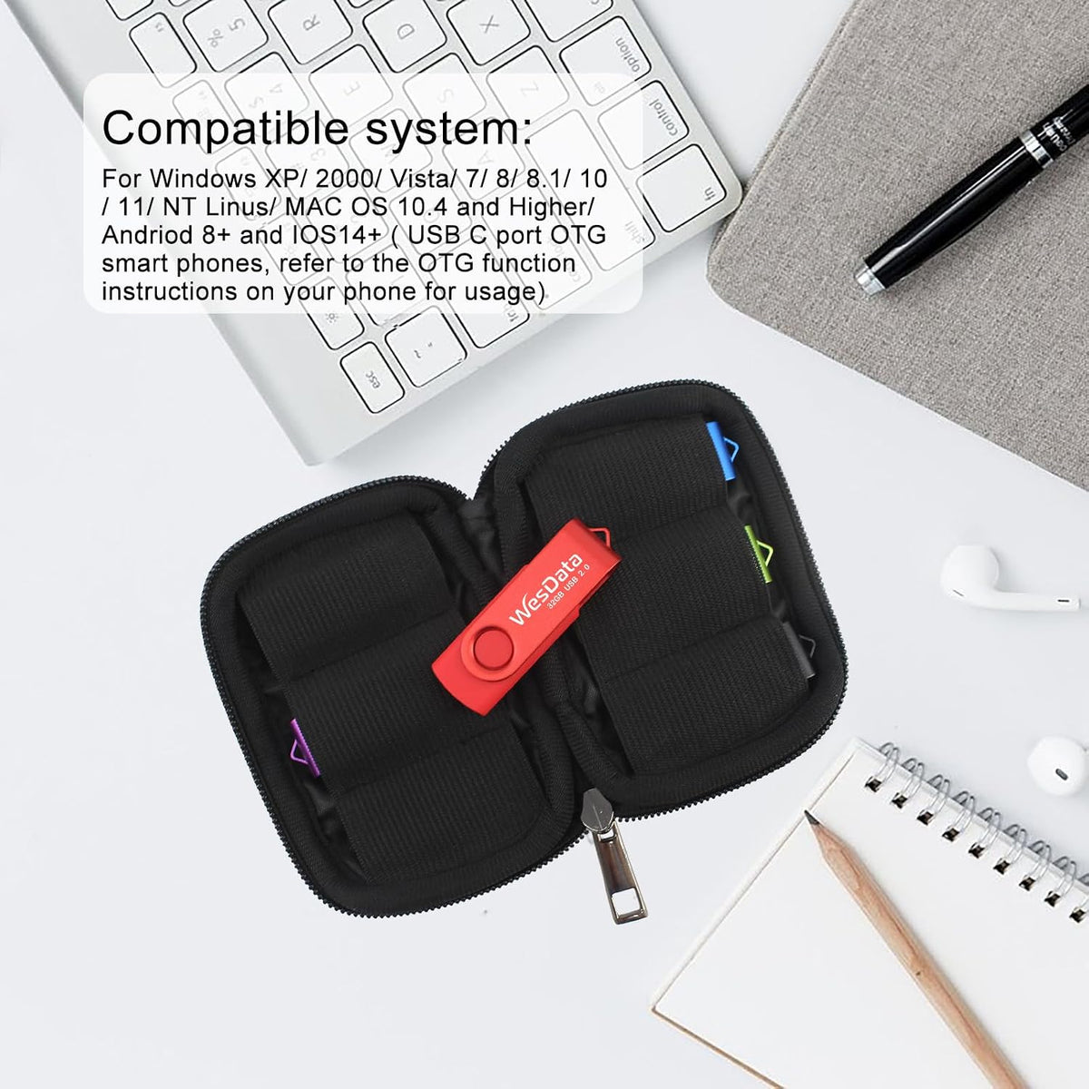 USB Flash Drive 5-Pack with USB-C Adapters