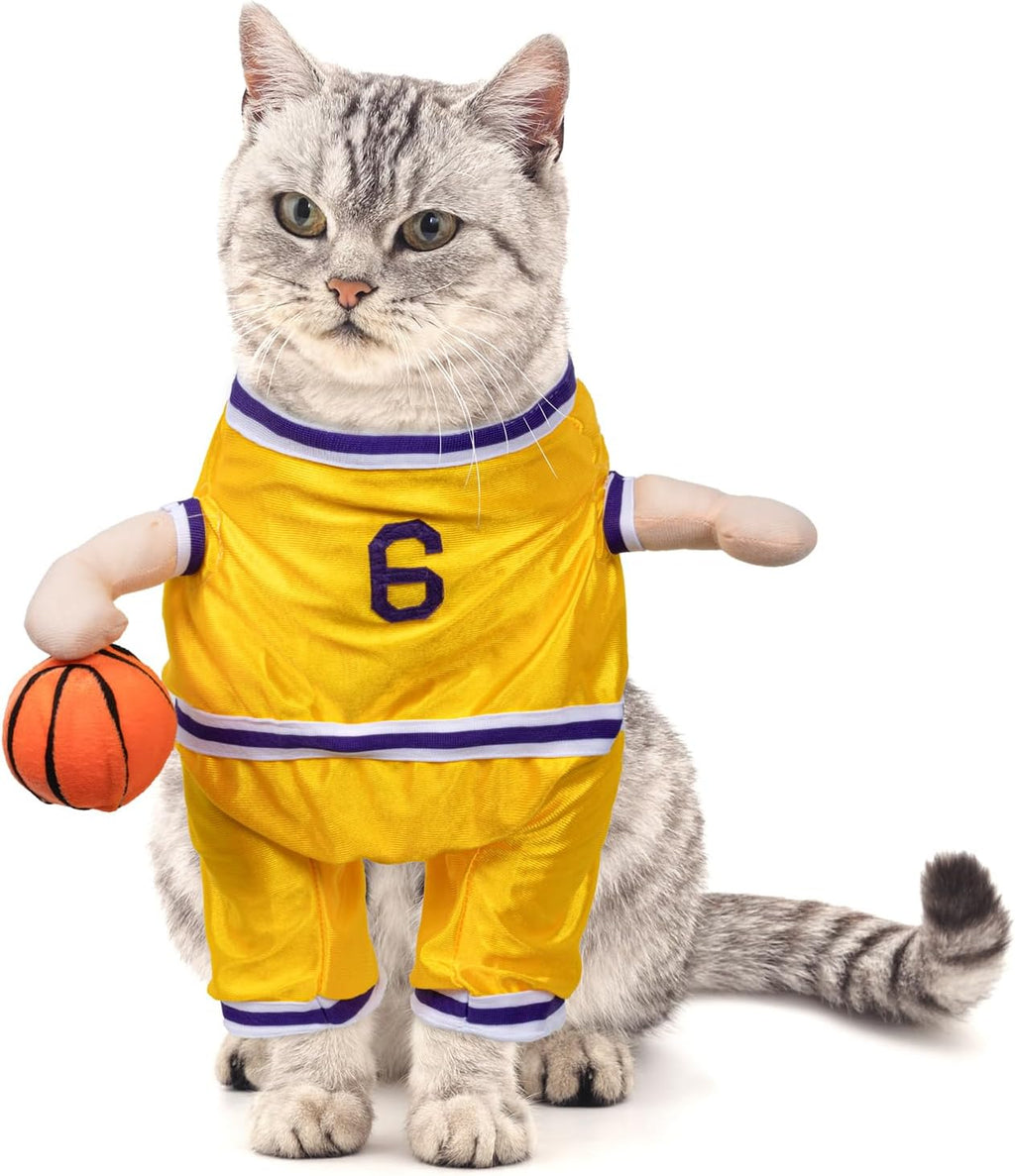 Dog Basketball Player Costume - Pet Halloween Costume Adjustable Funny Dress up Sports Outfit Cosplay Clothes for Small Medium Dog (Red Basketball, Small)