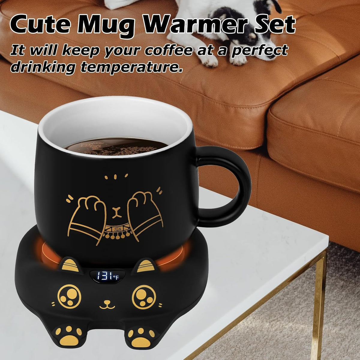 Coffee Mug Warmer & Cute Cat Mug Set, Coffee Cup Warmer for Desk with Auto Shut Off, Beverage Warmer with 3 Temp Settings, Candle Warmer Coffee Warmer with Mug Set for Christmas & Birthday Gifts
