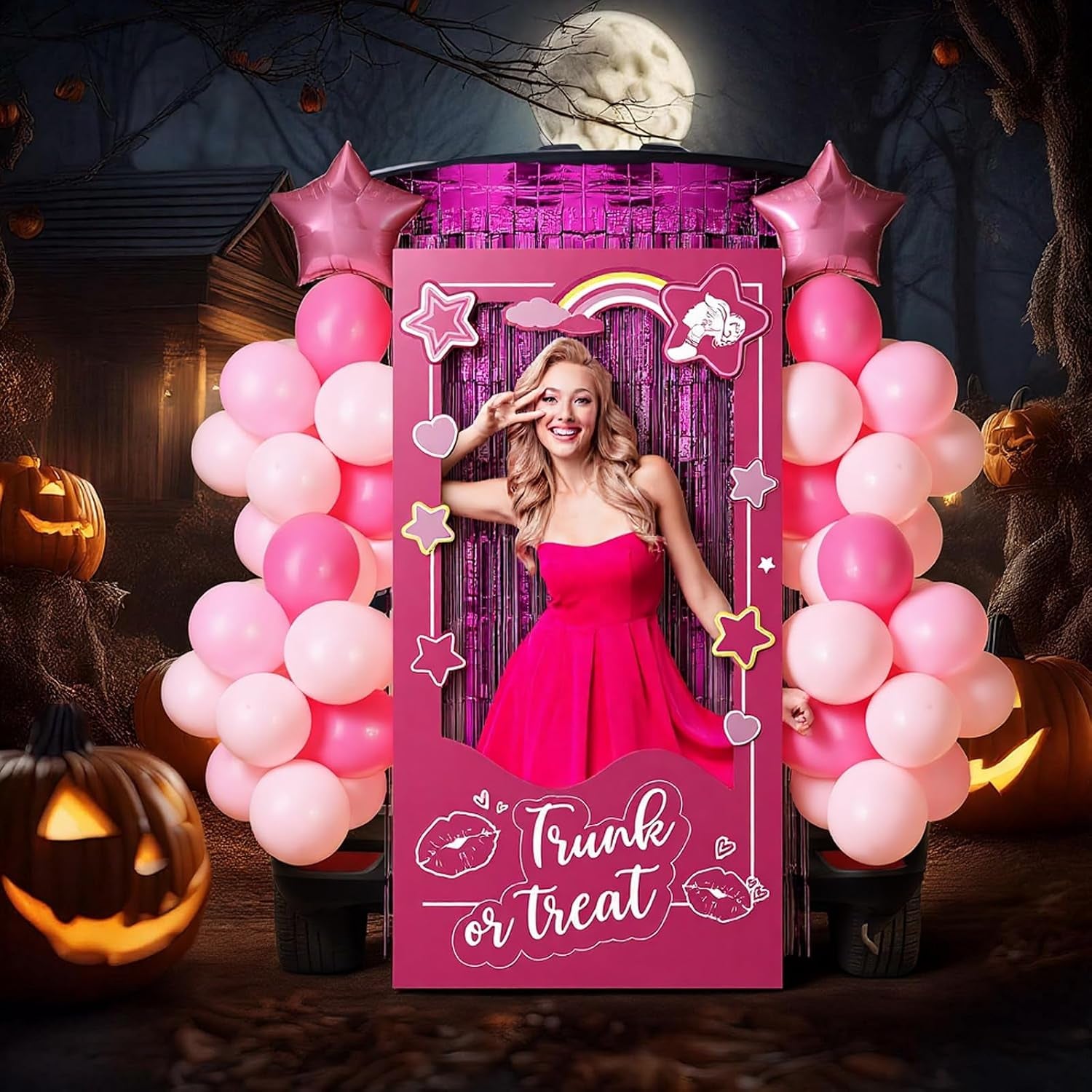 35 Pcs Halloween Trunk or Treat Car Decor Kit Hot Pink Girls Theme
