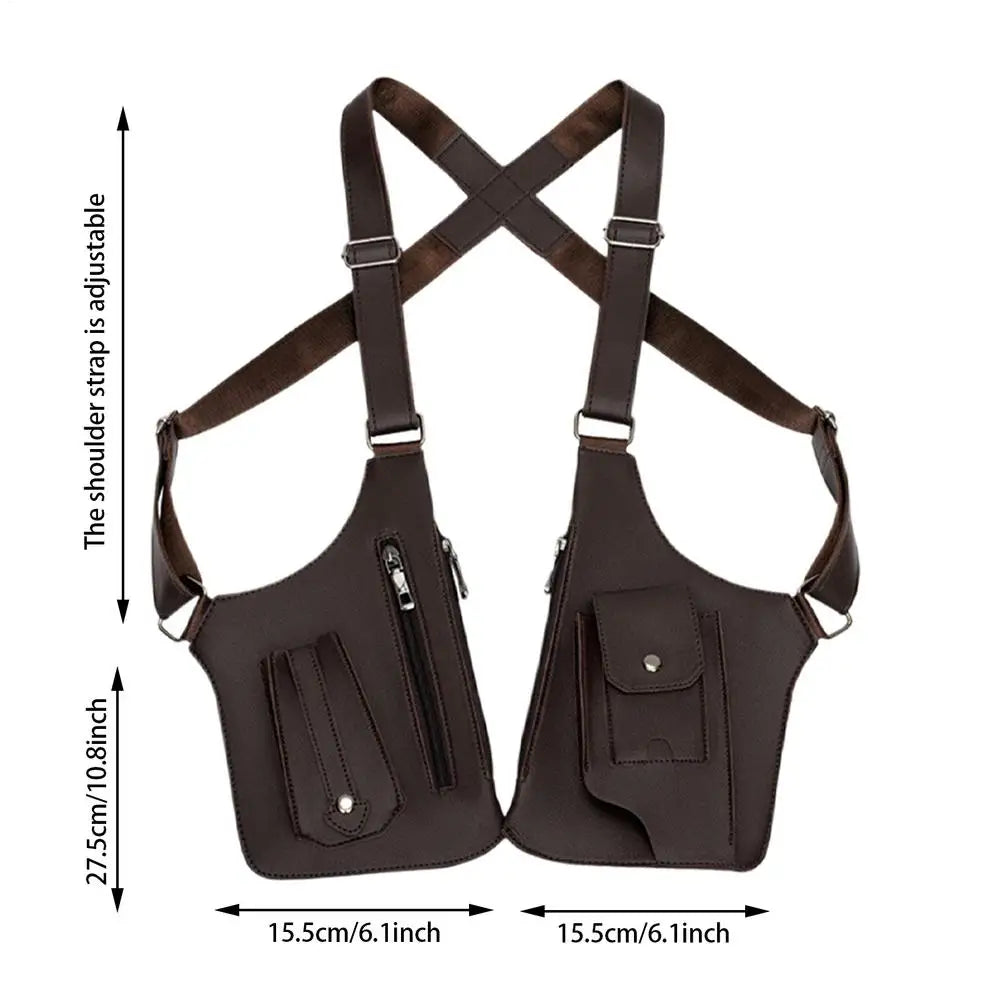 Anti Theft Double Shoulder Underarm Bag PU Leather Shoulder Bag Multi-Pocket Wallet Holster Bag for Mobile Phone Small Goods
