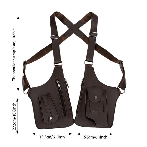 Anti Theft Double Shoulder Underarm Bag PU Leather Shoulder Bag Multi-Pocket Wallet Holster Bag for Mobile Phone Small Goods