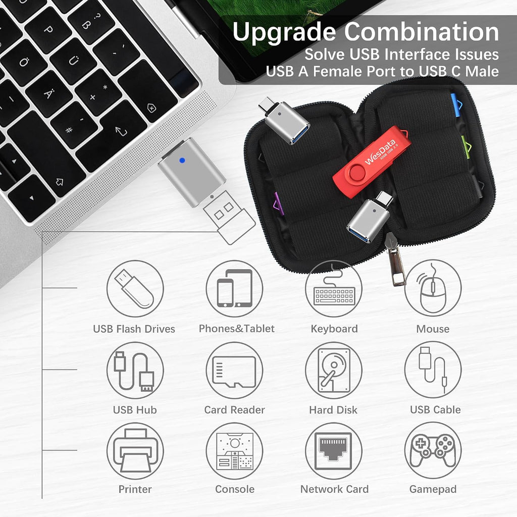 USB Flash Drive 5-Pack with USB-C Adapters