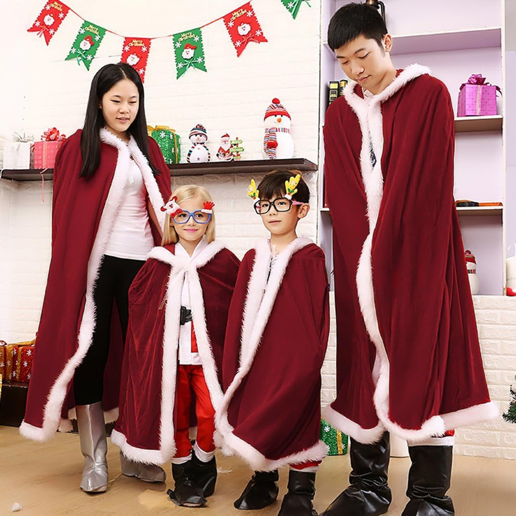 Christmas Halloween Costumes Cloak Mrs. Claus Santa Xmas Velvet Hooded Cape Robe