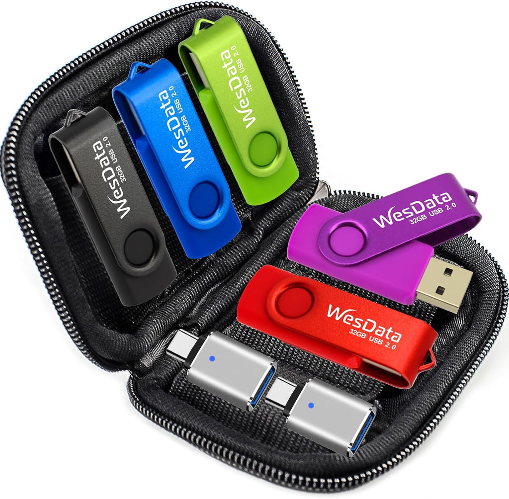 USB Flash Drive 5-Pack with USB-C Adapters