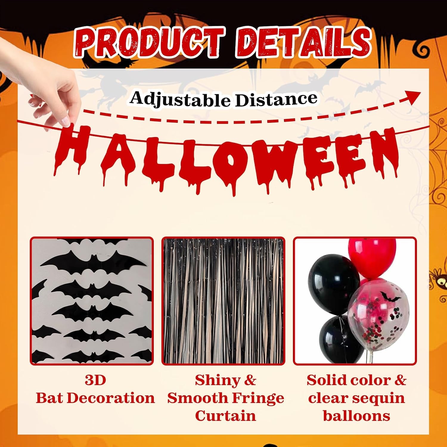 Halloween Birthday Party Decorations Set, Scary Horror Scream Ghostface Themed Decor Kit with Banner, Red Black Balloons, Bat Balloons, Black Door Curtain, Bat Cutouts for Kids Adults Horror Movie Birthday Party Supplies