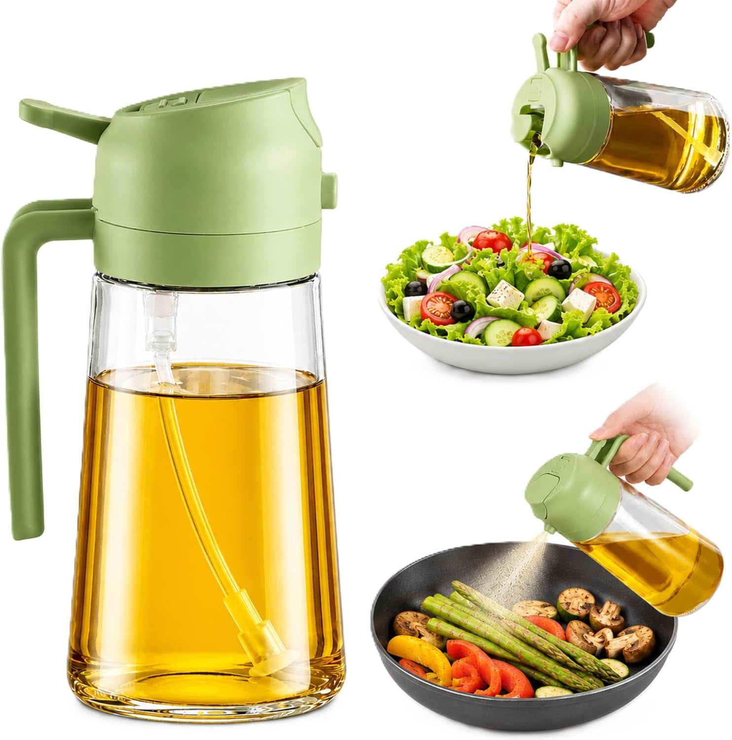 Oil Sprayer for Cooking, 16Oz/470Ml 2-In-1 Glass Olive Oil Dispenser