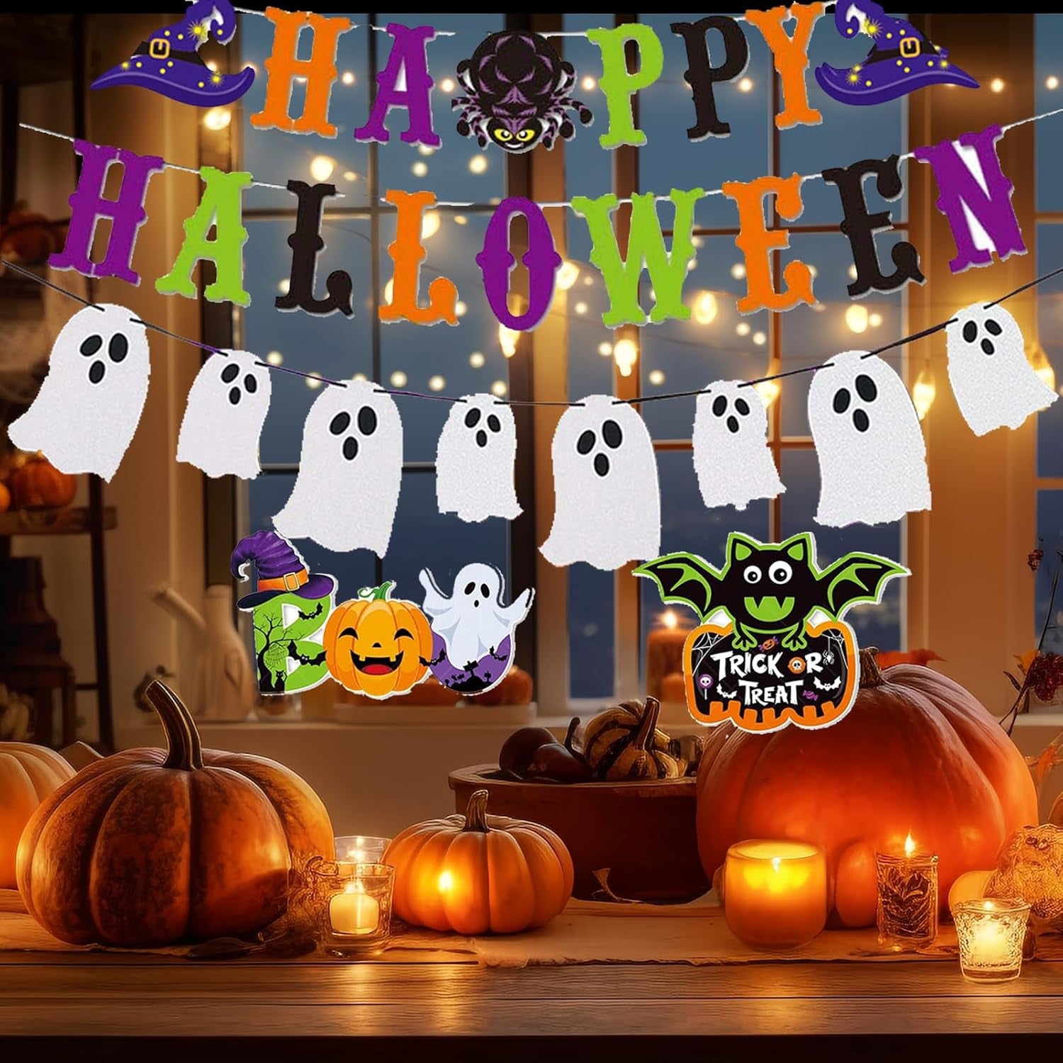 100+ Piece Halloween Decorations Set - All-In-One Kit Halloween Decor with Banner, Hanging Bats, Spider Web Decoration, Balloons, Photo Props & More! Fun for Kids & Family