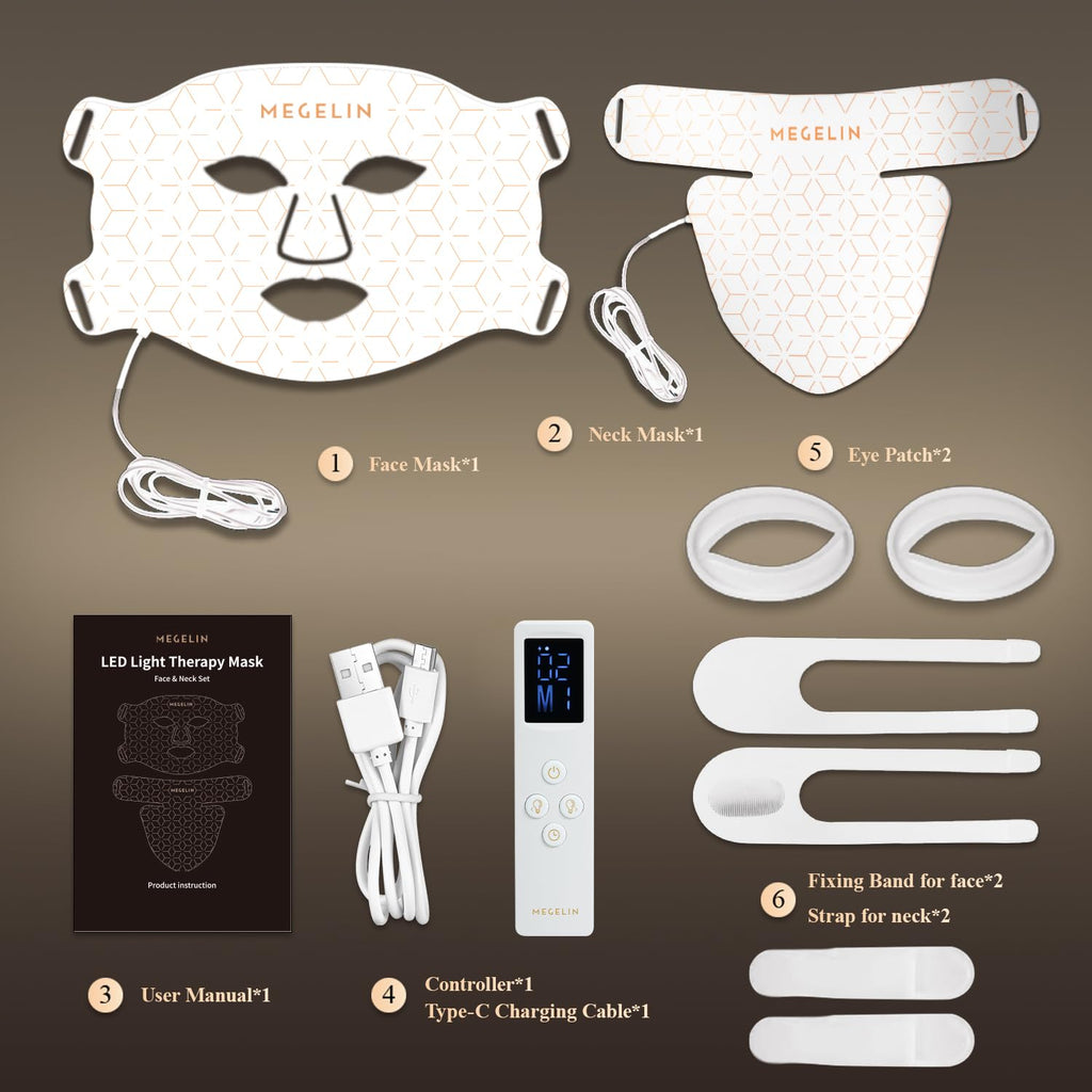 Led Red Light Therapy Face & Neck Mask, 7 Colors Led Light Therapy Facial Mask, Infrared Red Light Therapy Mask, Infrared Light Skin Rejuvenation(White)