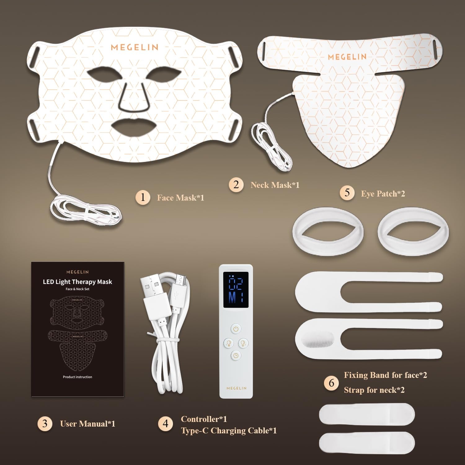 Led Red Light Therapy Face & Neck Mask, 7 Colors Led Light Therapy Facial Mask, Infrared Red Light Therapy Mask, Infrared Light Skin Rejuvenation(White)