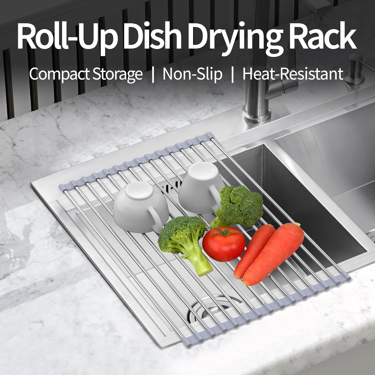Dish Drying Rack with Roll up and over Sink for Kitchen 17"X11.8" (Gray 17"X11.8")