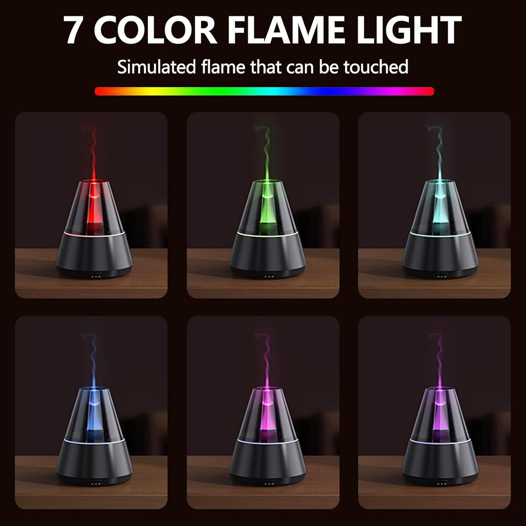 Flame Essential Oil Diffuser, Upgrade 7 Colour Lights Aromatherapy Diffuser, Oil Diffuser, Air Humidifier, Aroma Diffusers for Home, Bedroom, Office, Yoga, Timer & Waterless Auto Off