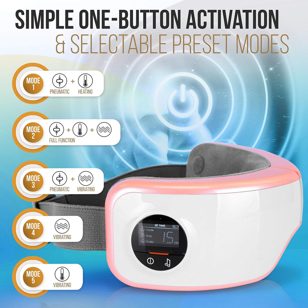 Experience Ultimate Relaxation with the Smart Eye Massager - Heat, Compression, Vibration & Music for Stress Relief (Pink V2 Soft Fit)
