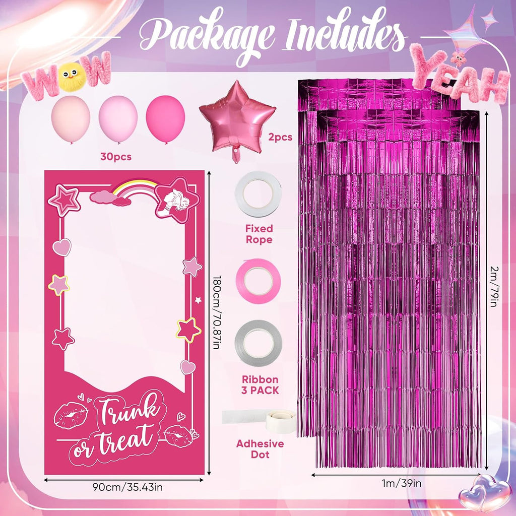35 Pcs Halloween Trunk or Treat Car Decor Kit Hot Pink Girls Theme