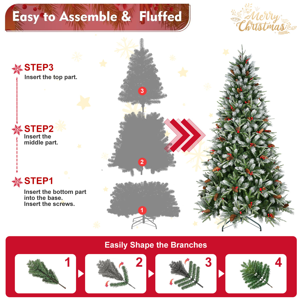 Snow-Dusted Artificial Christmas Tree, 4–7 ft
