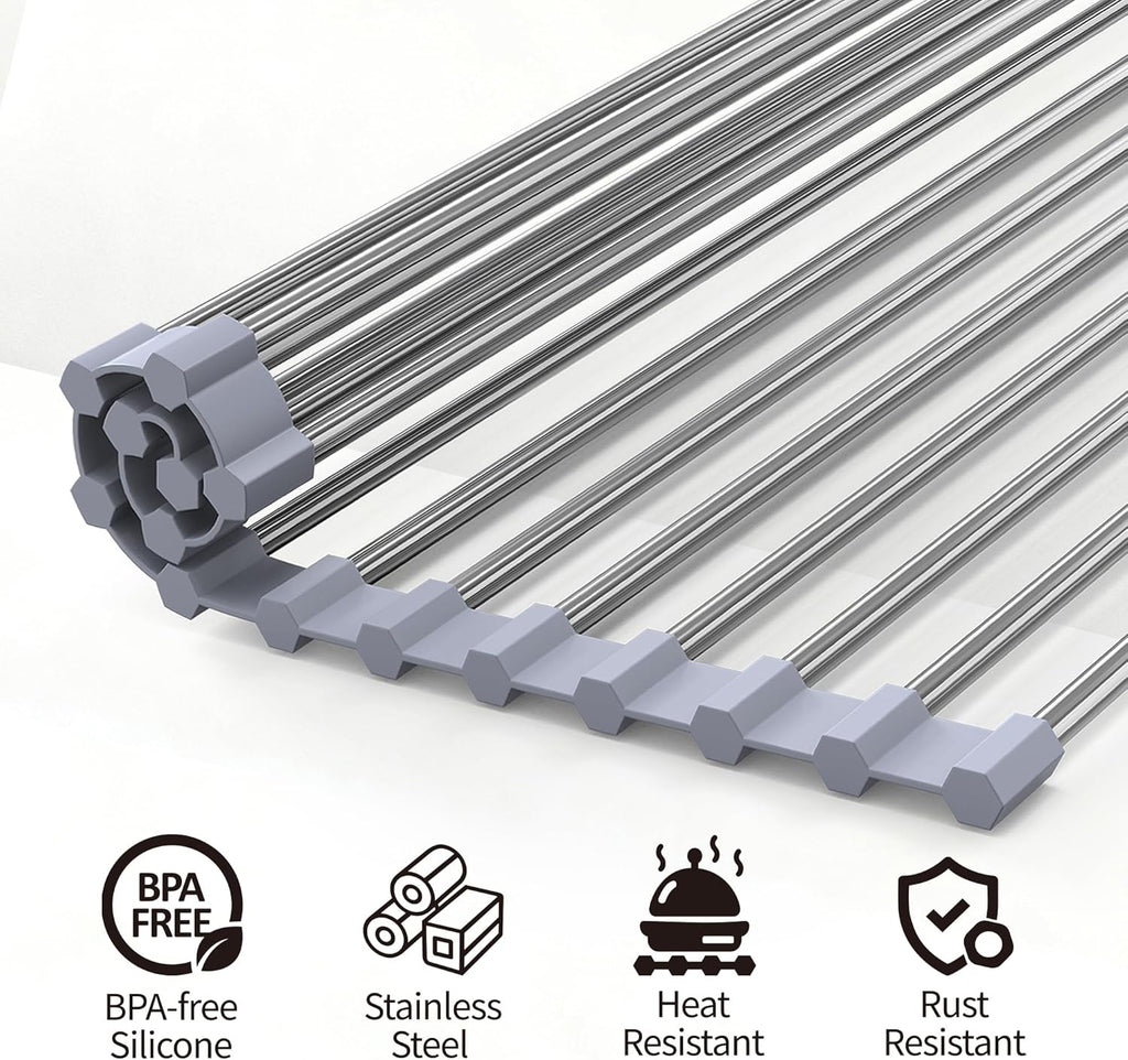 Dish Drying Rack with Roll up and over Sink for Kitchen 17"X11.8" (Gray 17"X11.8")