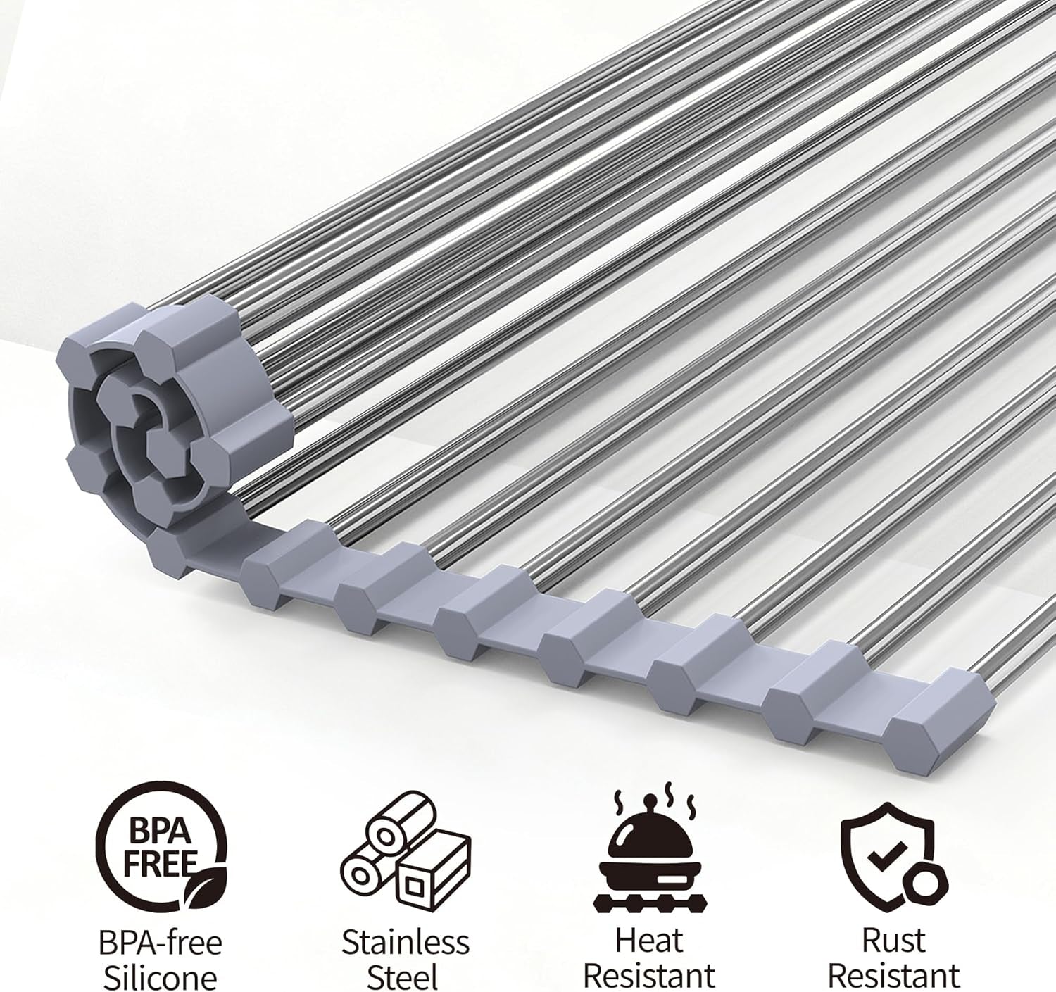 Dish Drying Rack with Roll up and over Sink for Kitchen 17"X11.8" (Gray 17"X11.8")