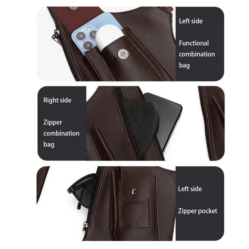 Anti Theft Double Shoulder Underarm Bag PU Leather Shoulder Bag Multi-Pocket Wallet Holster Bag for Mobile Phone Small Goods