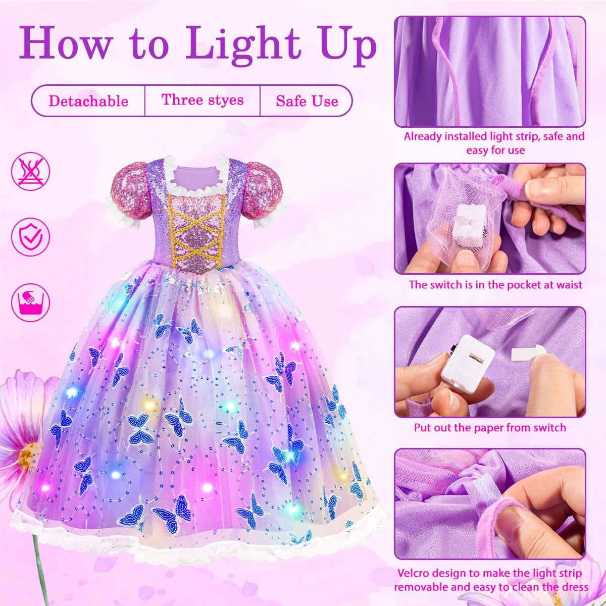 Light up Princess Dress for Girls Ages 3-10, Dress up Toy Gift Set