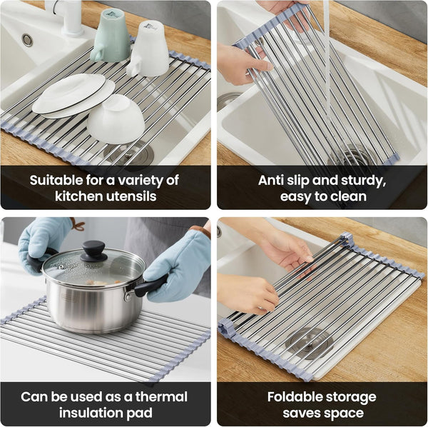 Dish Drying Rack with Roll up and over Sink for Kitchen 17"X11.8" (Gray 17"X11.8")