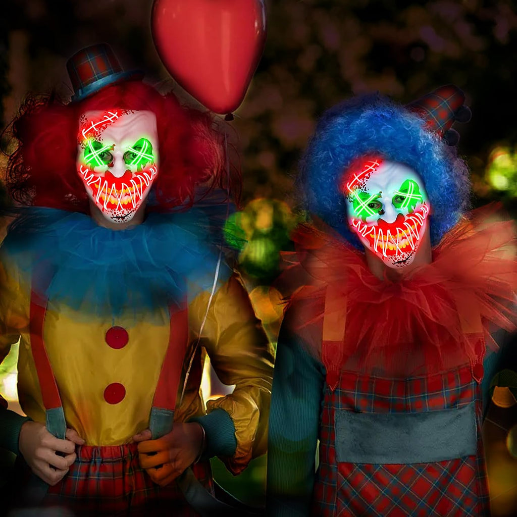 Halloween LED Clown Mask for Aldult & Kids，El Wire Scary Purge Mask for Cosplay Costume,Light up for Festival Party